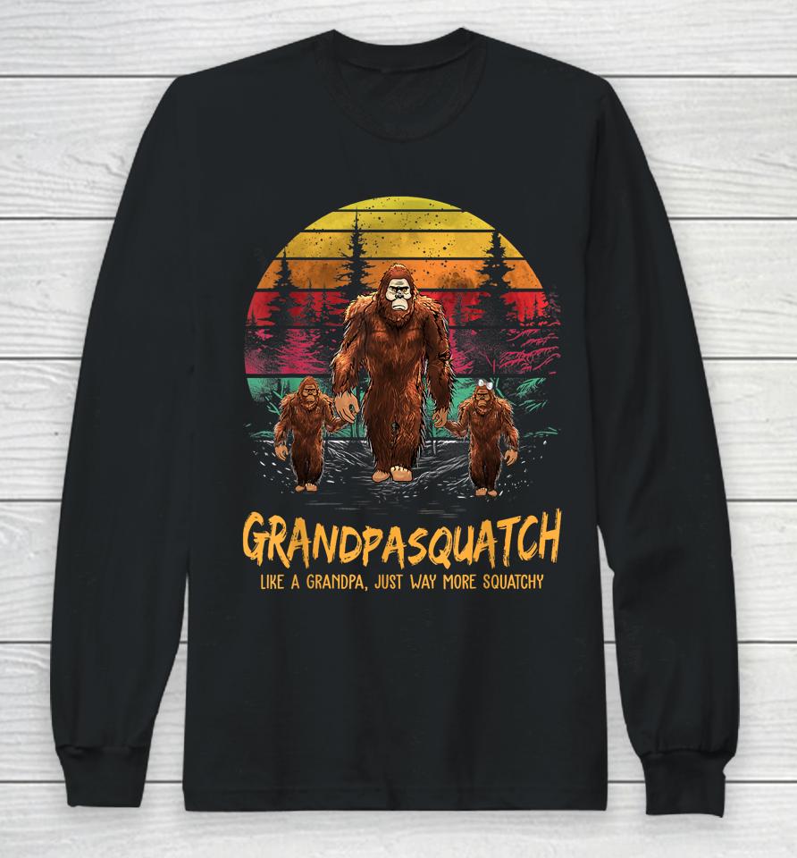 Mens Grandpa Squatch Like A Grandpa Just Way More Squatchy Retro Long Sleeve T-Shirt