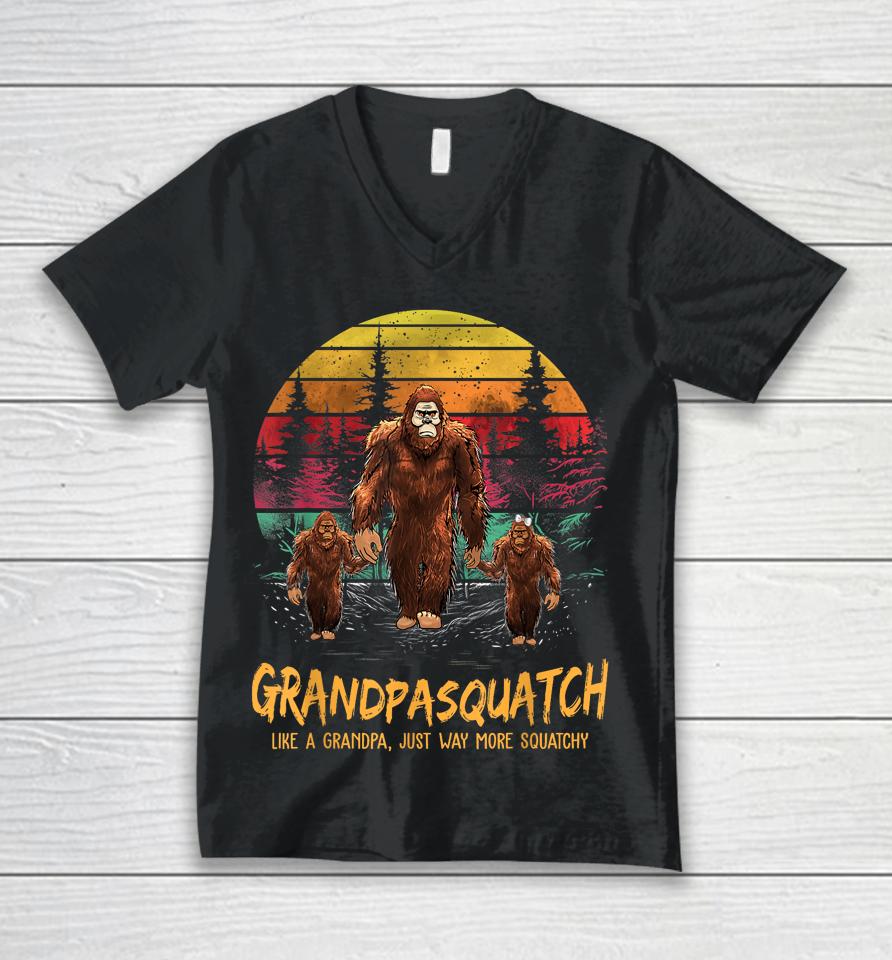 Mens Grandpa Squatch Like A Grandpa Just Way More Squatchy Retro Unisex V-Neck T-Shirt
