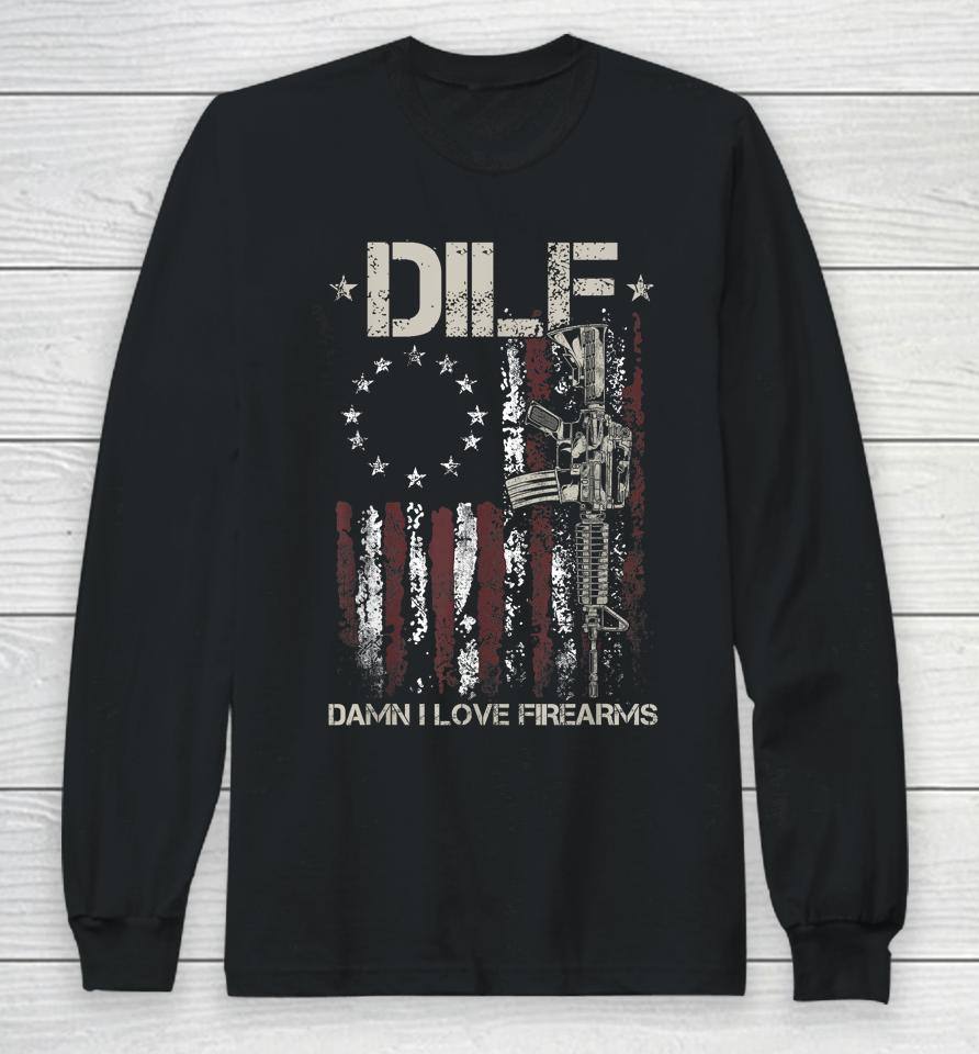 Mens Gun American Flag Dilf - Damn I Love Firearms Long Sleeve T-Shirt