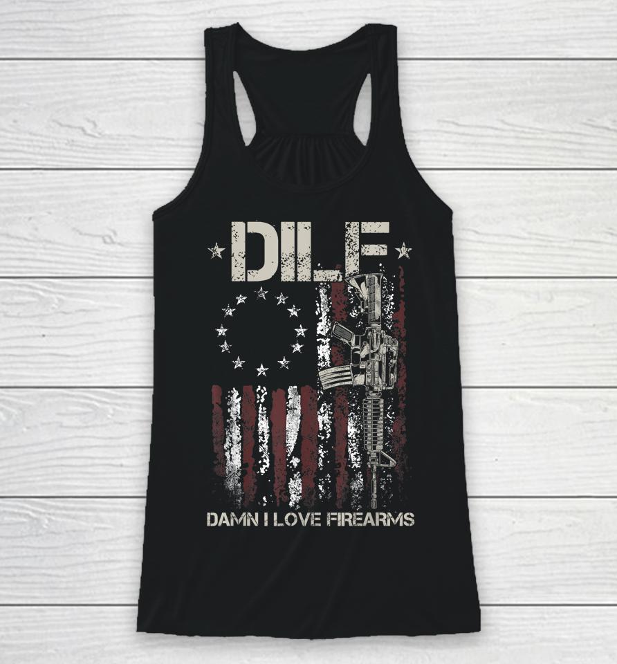 Mens Gun American Flag Dilf - Damn I Love Firearms Racerback Tank