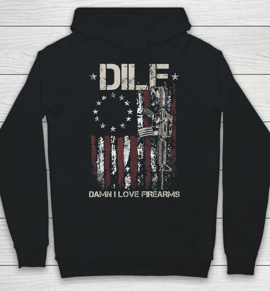 Mens Gun American Flag Dilf - Damn I Love Firearms Hoodie