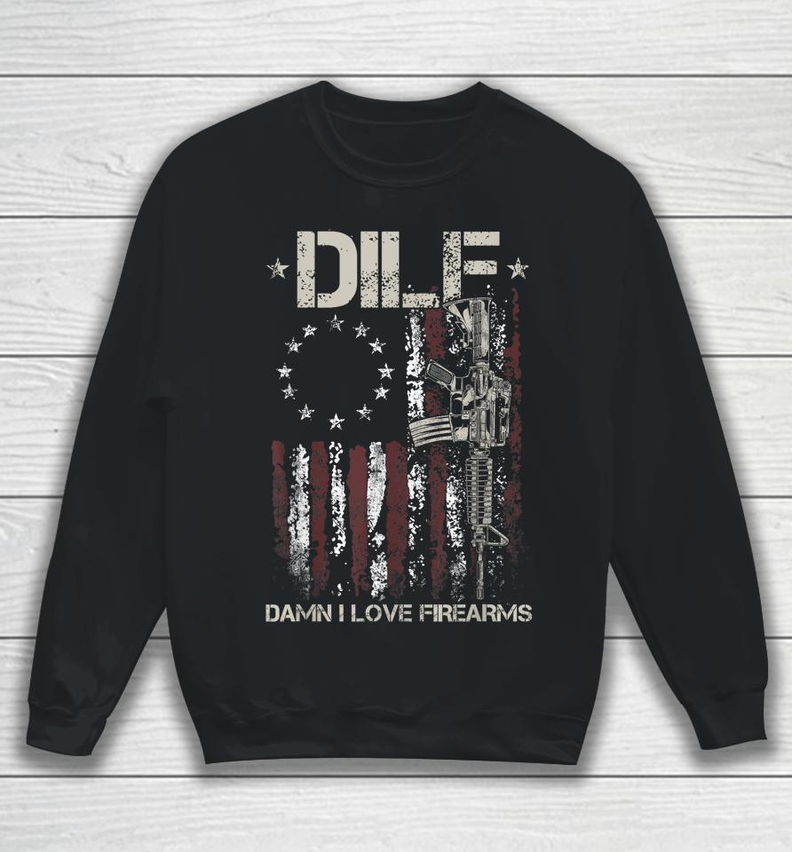 Mens Gun American Flag Dilf - Damn I Love Firearms Sweatshirt
