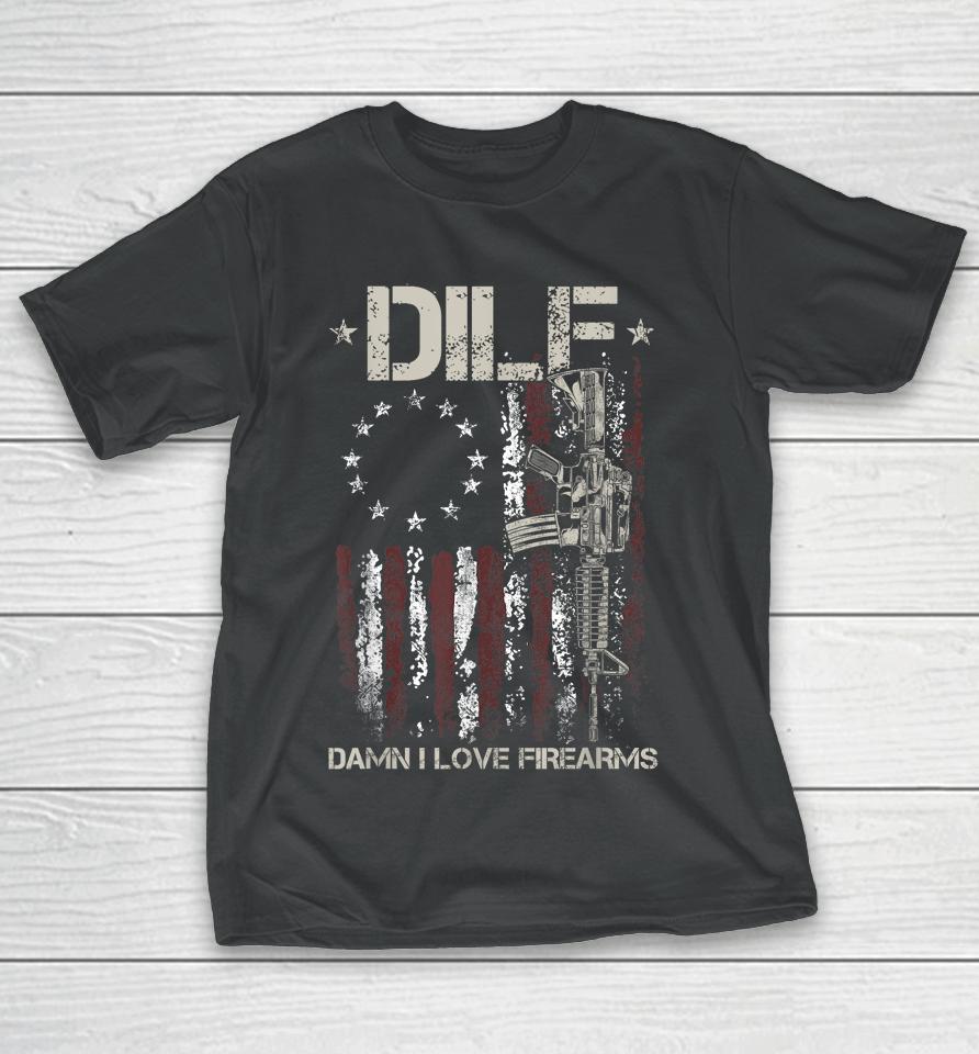 Mens Gun American Flag Dilf - Damn I Love Firearms T-Shirt