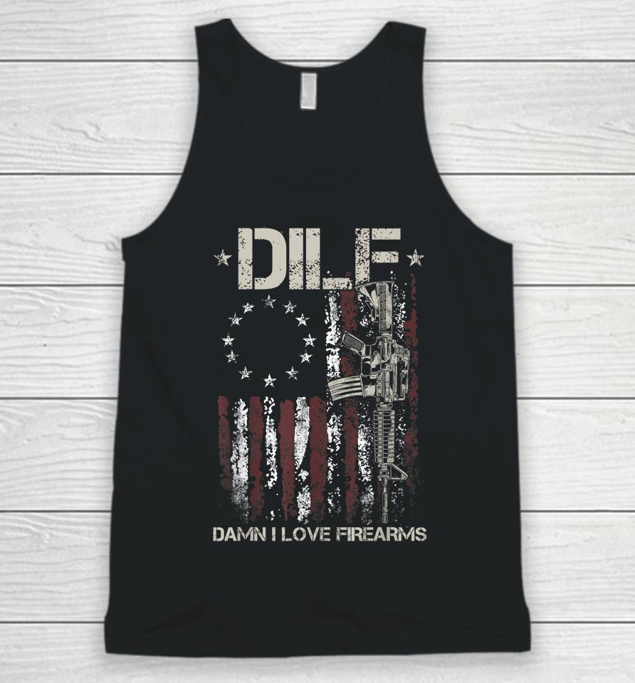 Mens Gun American Flag Dilf - Damn I Love Firearms Unisex Tank Top