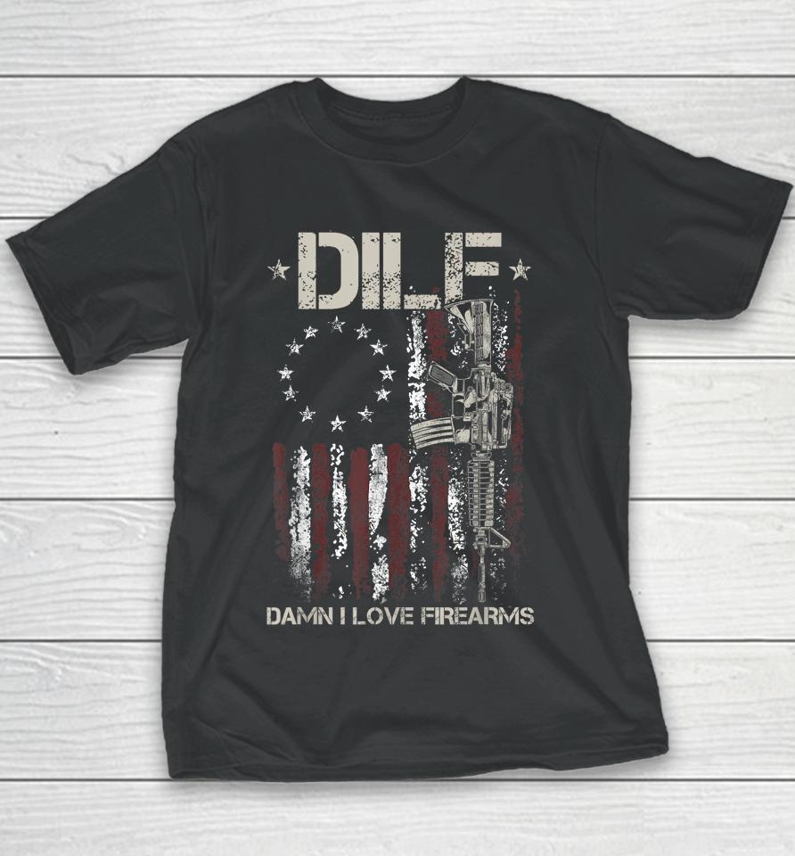 Mens Gun American Flag Dilf - Damn I Love Firearms Youth T-Shirt
