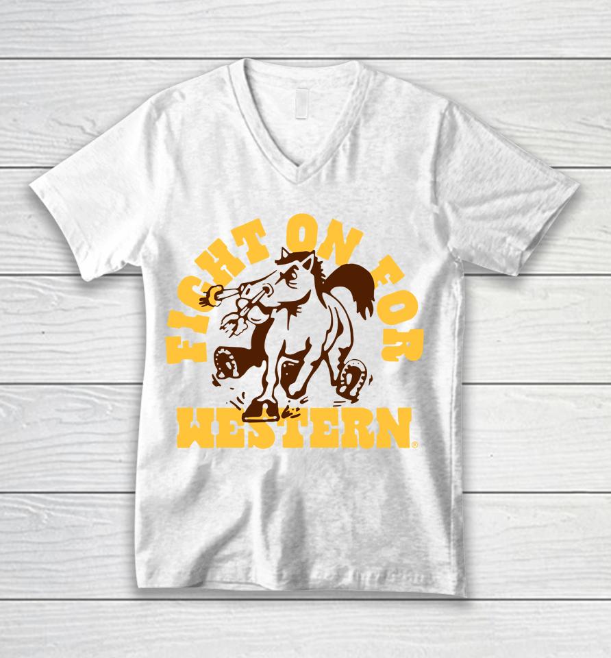 Men's Homefield Gray Western Michigan Broncos Fight On For Western Unisex V-Neck T-Shirt
