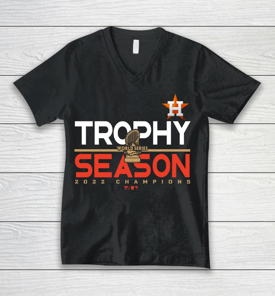 Men's Houston Astros 2022 World Series Champions Commissioner's Trophy Unisex V-Neck T-Shirt