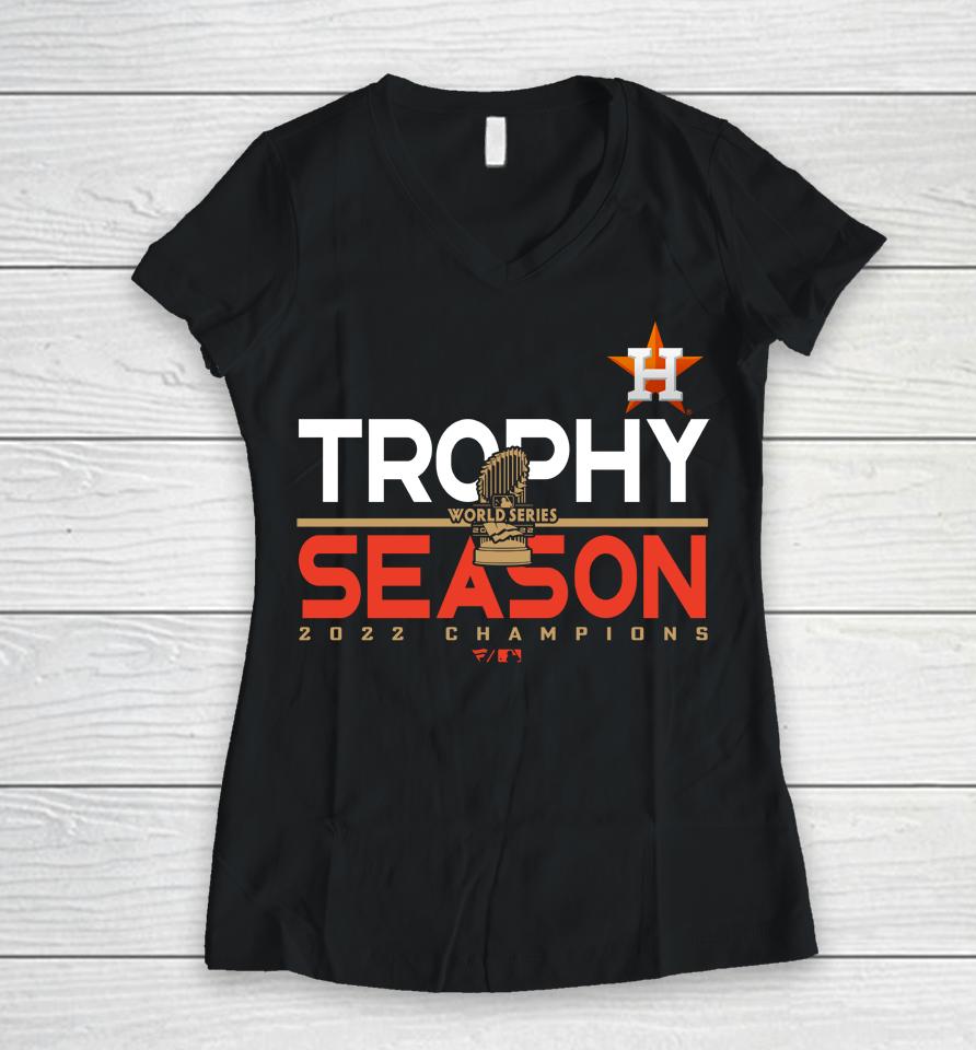 Men's Houston Astros 2022 World Series Champions Commissioner's Trophy Women V-Neck T-Shirt