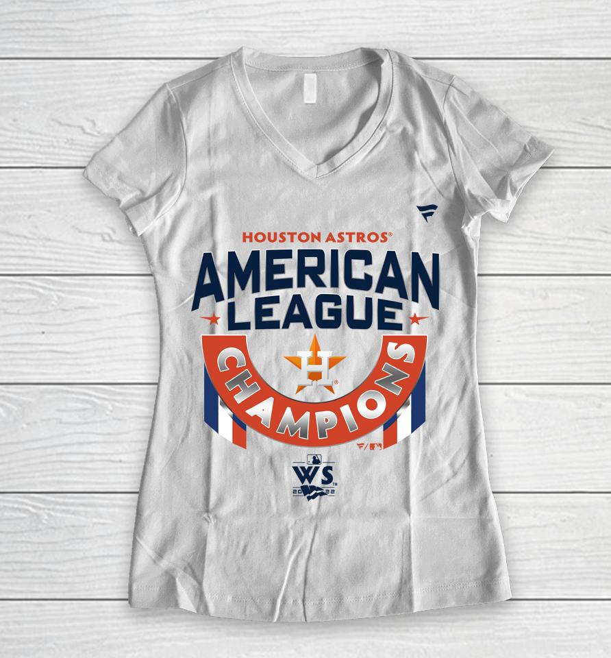 Men's Houston Astros Fanatics Branded White 2022 American League Champions Locker Room Women V-Neck T-Shirt
