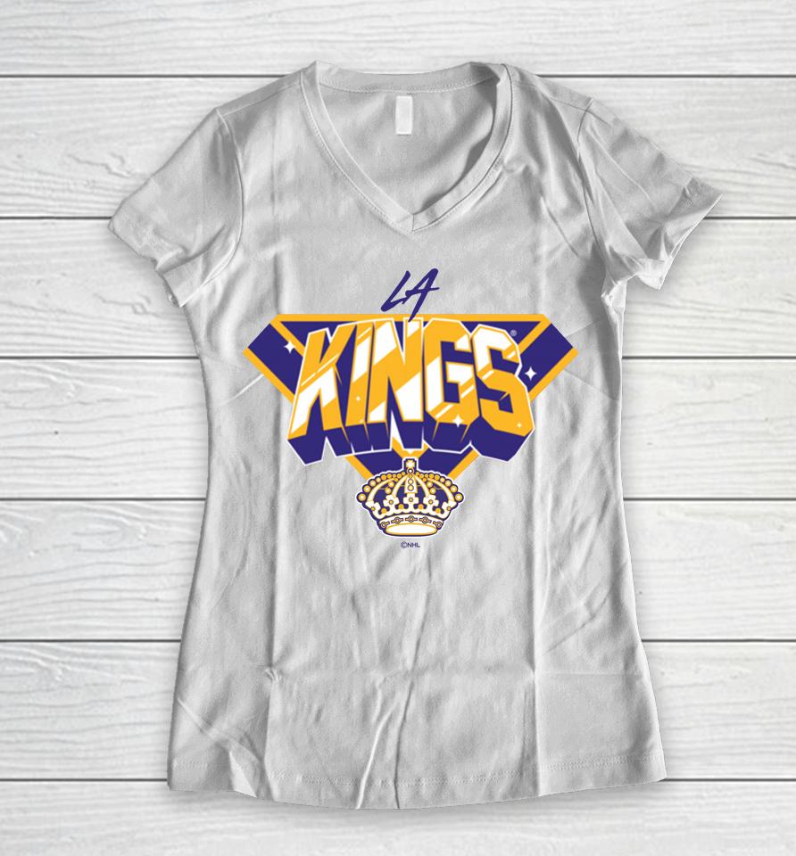 Men's Los Angeles Kings Fanatics White Team Jersey Inspired Women V-Neck T-Shirt