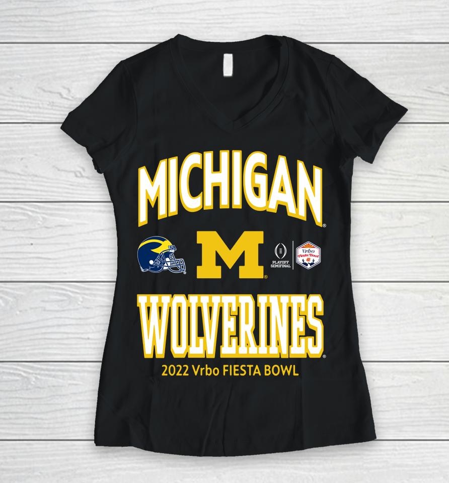 Men's Michigan Wolverines 2022 College Football Playoff Fiesta Bowl Women V-Neck T-Shirt