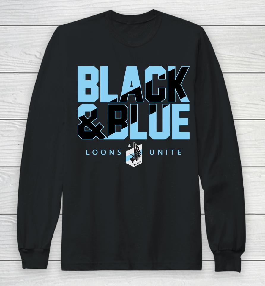 Men's Minnesota United Fc Black And Blue Fanatics Branded Loons Unite Black Team Chant Long Sleeve T-Shirt