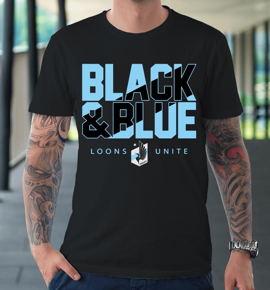 Men's Minnesota United Fc Black And Blue Fanatics Branded Loons Unite Black Team Chant Premium T-Shirt
