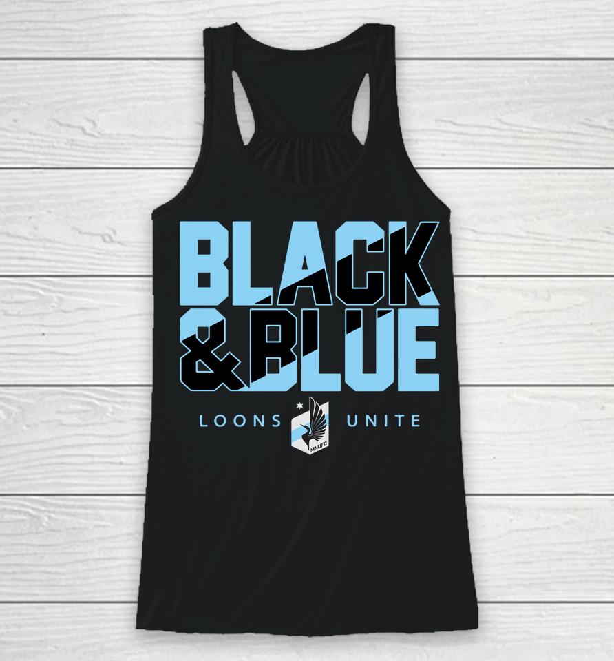 Men's Minnesota United Fc Black And Blue Fanatics Branded Loons Unite Black Team Chant Racerback Tank