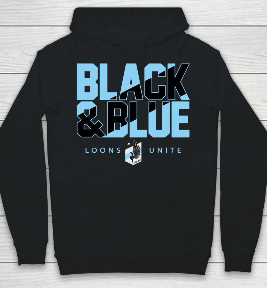 Men's Minnesota United Fc Black And Blue Fanatics Branded Loons Unite Black Team Chant Hoodie