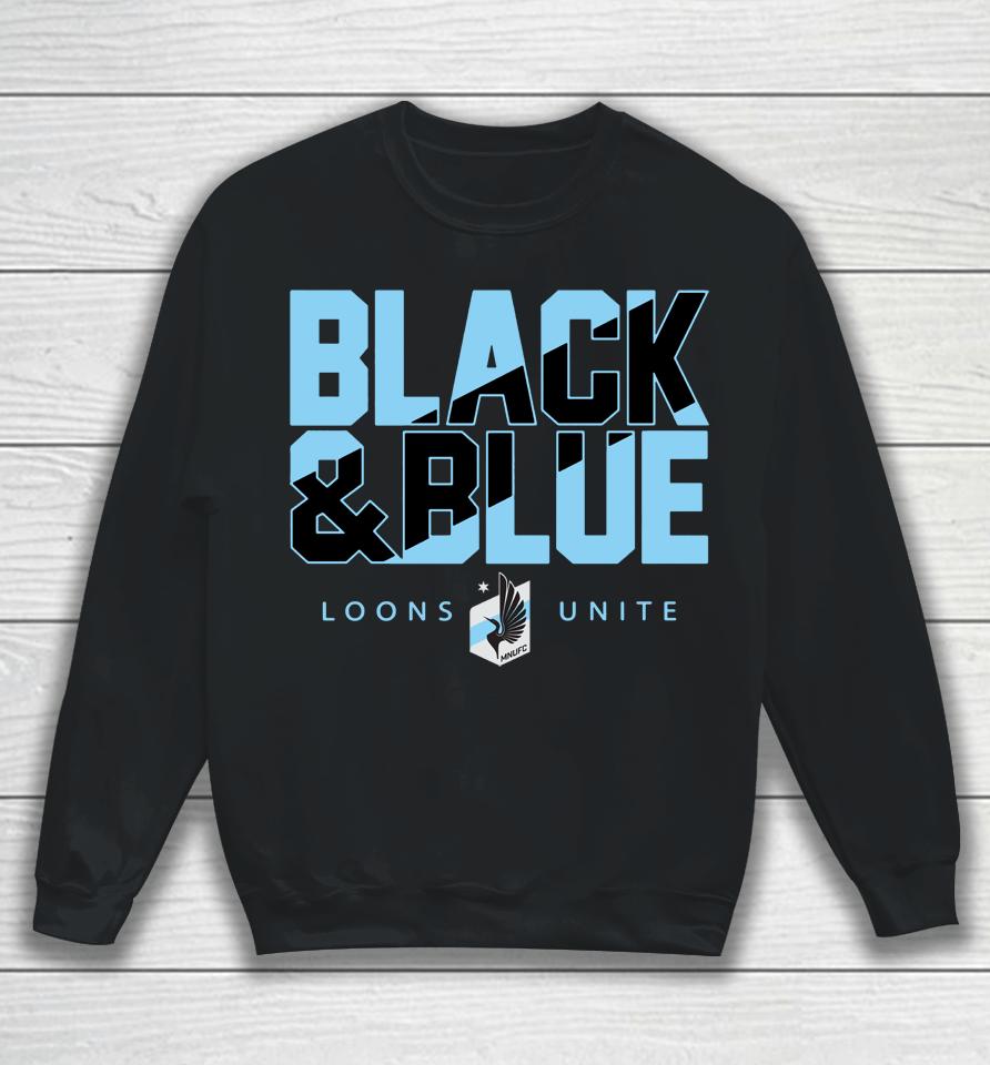 Men's Minnesota United Fc Black And Blue Fanatics Branded Loons Unite Black Team Chant Sweatshirt