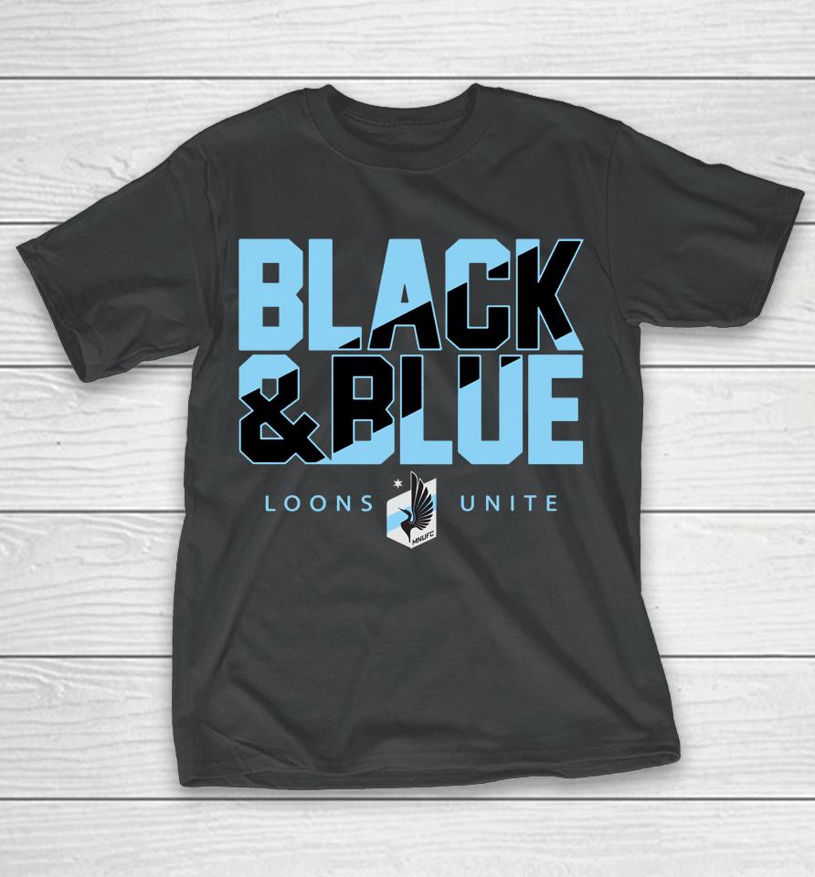 Men's Minnesota United Fc Black And Blue Fanatics Branded Loons Unite Black Team Chant T-Shirt