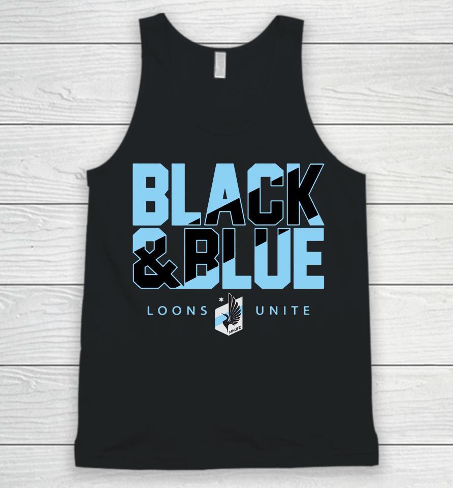 Men's Minnesota United Fc Black And Blue Fanatics Branded Loons Unite Black Team Chant Unisex Tank Top