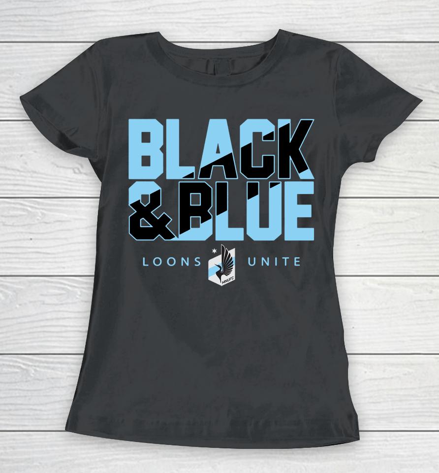 Men's Minnesota United Fc Black And Blue Fanatics Branded Loons Unite Black Team Chant Women T-Shirt