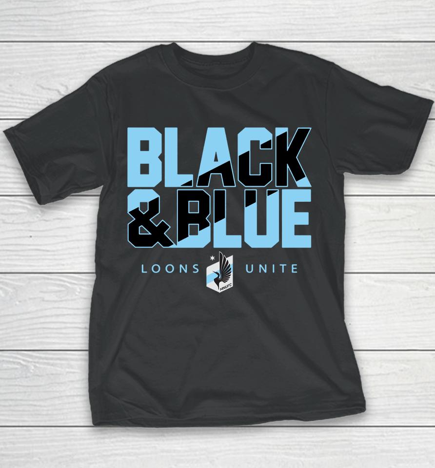 Men's Minnesota United Fc Black And Blue Fanatics Branded Loons Unite Black Team Chant Youth T-Shirt