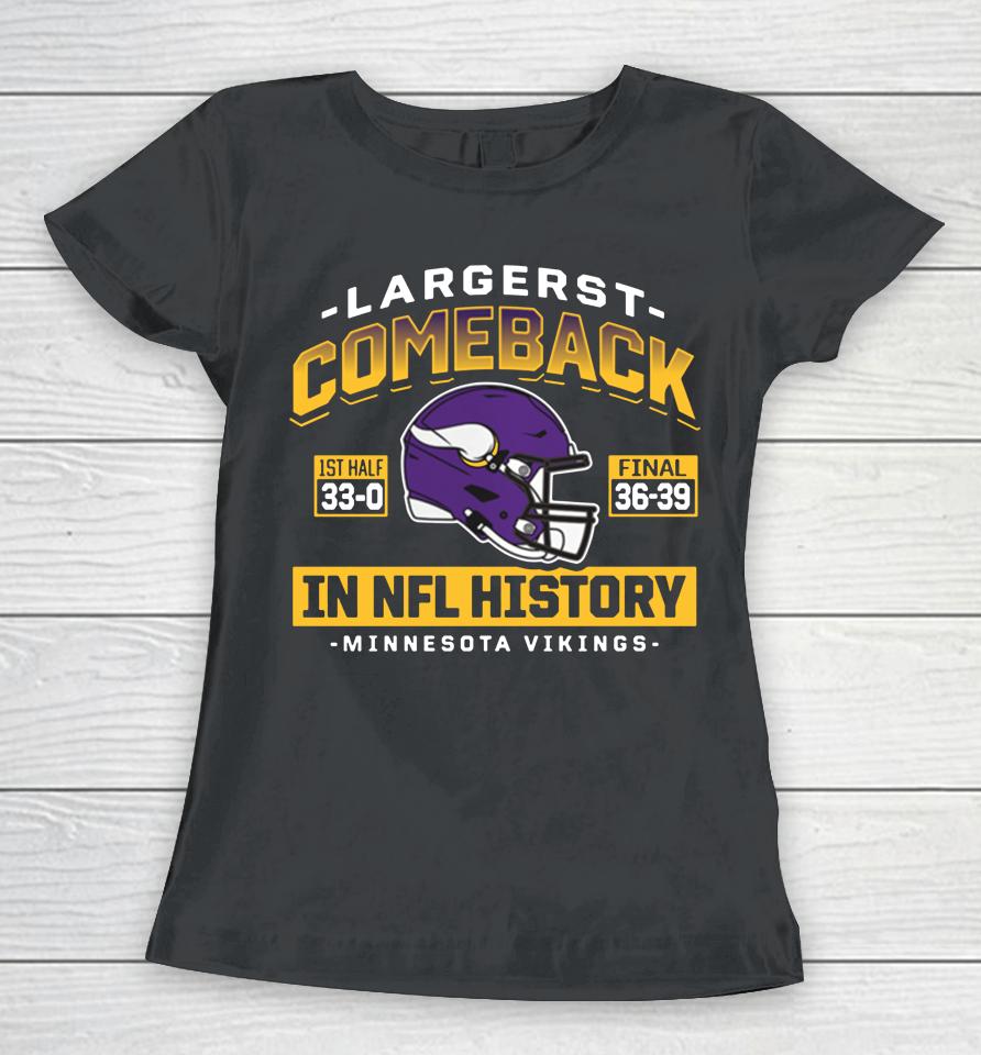 Men's Minnesota Vikings Fanatics Purple Largest Comeback Women T-Shirt