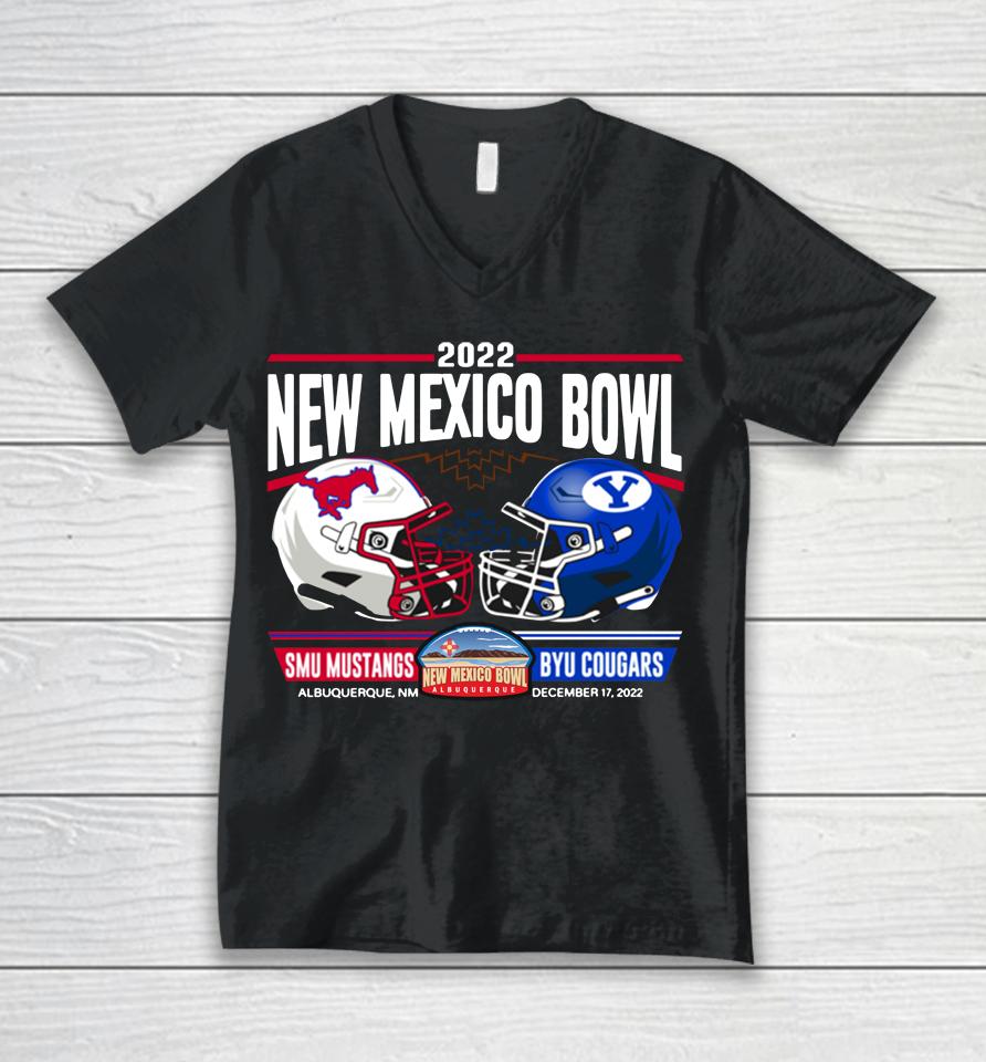 Men's New Mexico Bowl Smu Mustangs Vs Byu Cougars Helmets Unisex V-Neck T-Shirt