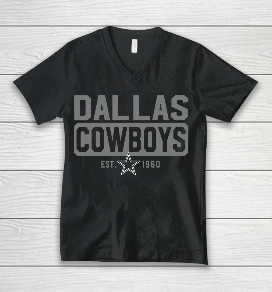 Men's Nfl Dallas Cowboys Box Out Fleece Headline Est 1960 Unisex V-Neck T-Shirt