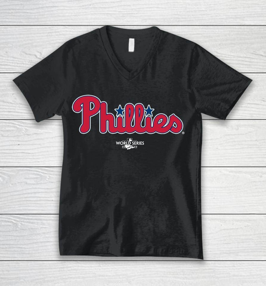 Men's Philadelphia Phillies Bryce Harper Fanatics Branded Red 2022 World Series Unisex V-Neck T-Shirt