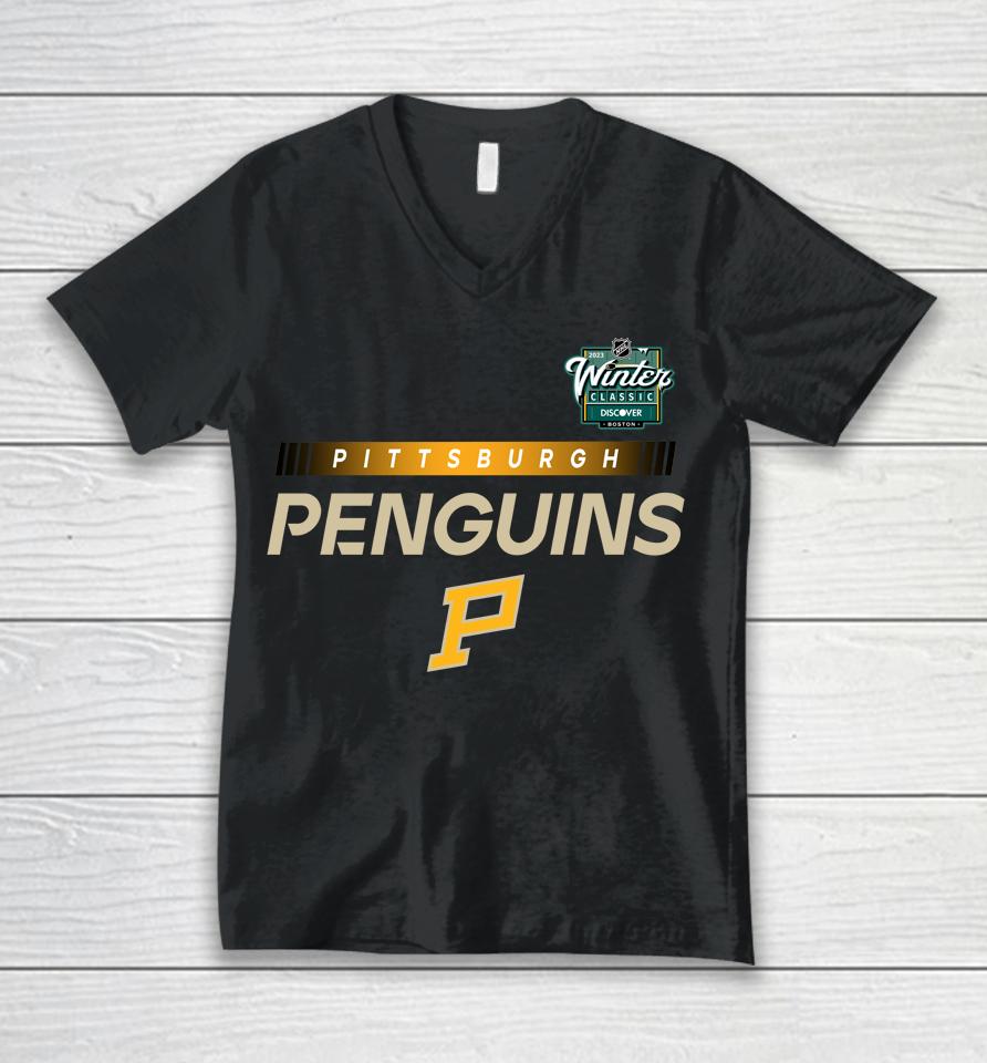 Men's Pittsburgh Penguins 2023 Nhl Winter Classic Authentic Pro Black Unisex V-Neck T-Shirt
