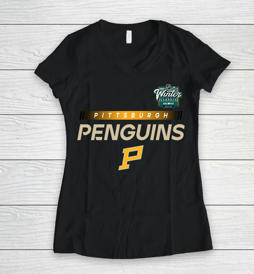 Men's Pittsburgh Penguins 2023 Nhl Winter Classic Authentic Pro Black Women V-Neck T-Shirt