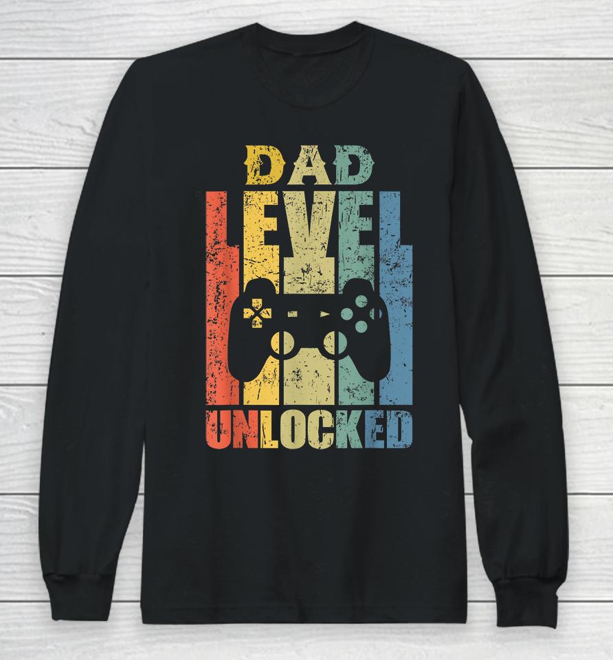 Mens Pregnancy Announcement Dad Level Unlocked Soon To Be Father Long Sleeve T-Shirt