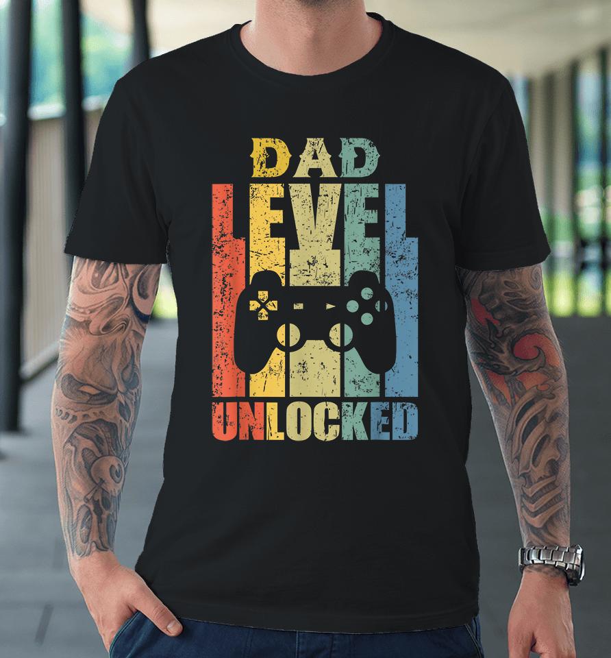 Mens Pregnancy Announcement Dad Level Unlocked Soon To Be Father Premium T-Shirt