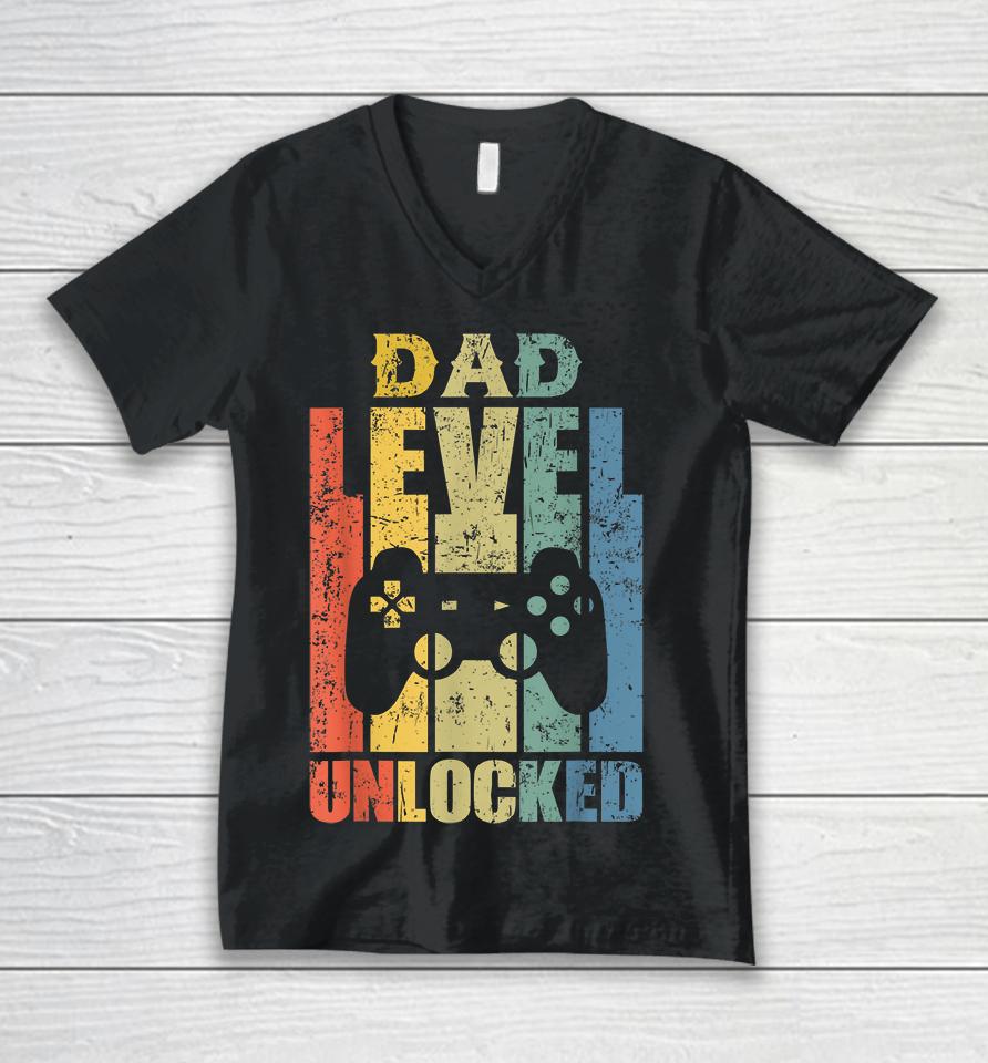 Mens Pregnancy Announcement Dad Level Unlocked Soon To Be Father Unisex V-Neck T-Shirt