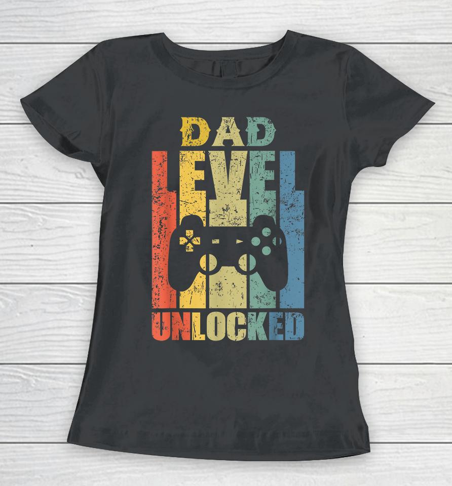 Mens Pregnancy Announcement Dad Level Unlocked Soon To Be Father Women T-Shirt