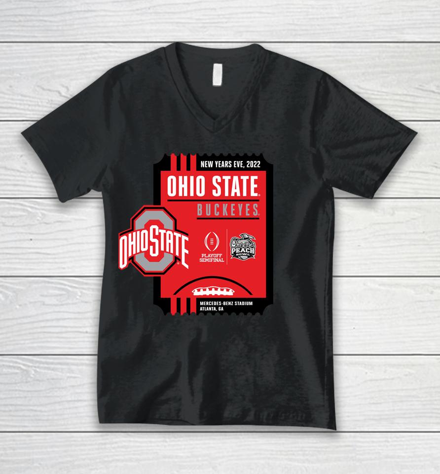 Men's Red 2022 Chick-Fil-A Peach Bowl Ohio State Unisex V-Neck T-Shirt