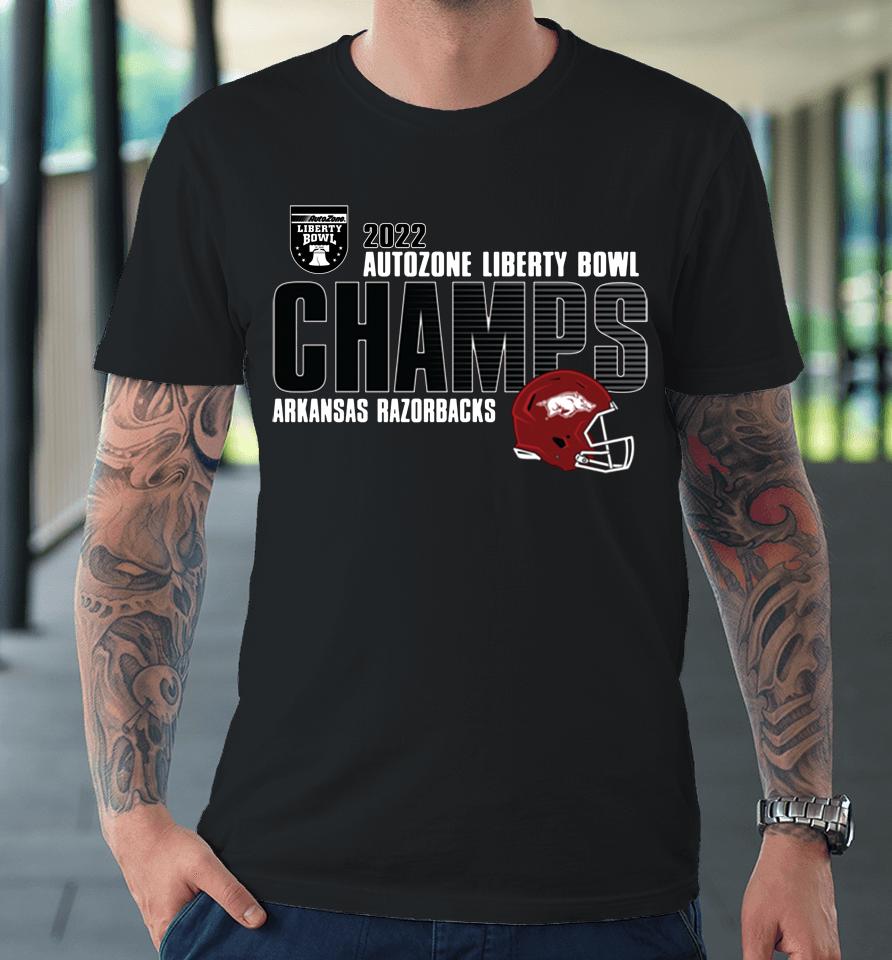 Men's Red Liberty Bowl Arkansas Razorbacks 2022 Champions Slip Screen Premium T-Shirt
