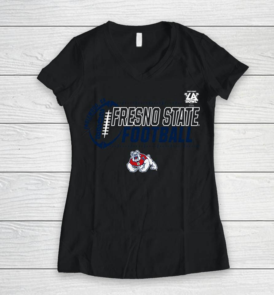 Men's Red Ncaa Playoff Fresno State Bulldogs 2022 Jimmy Kimmel La Bowl Women V-Neck T-Shirt