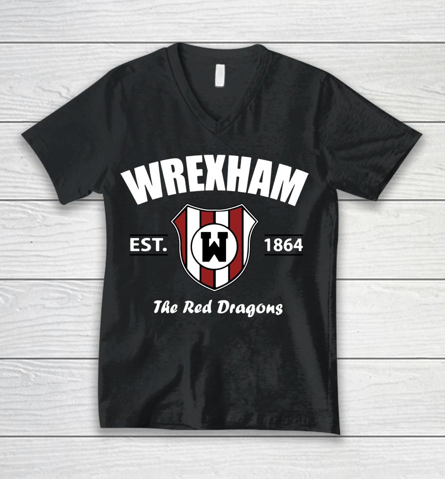 Men's Red Wrexham Established Football The Red Dragons Unisex V-Neck T-Shirt