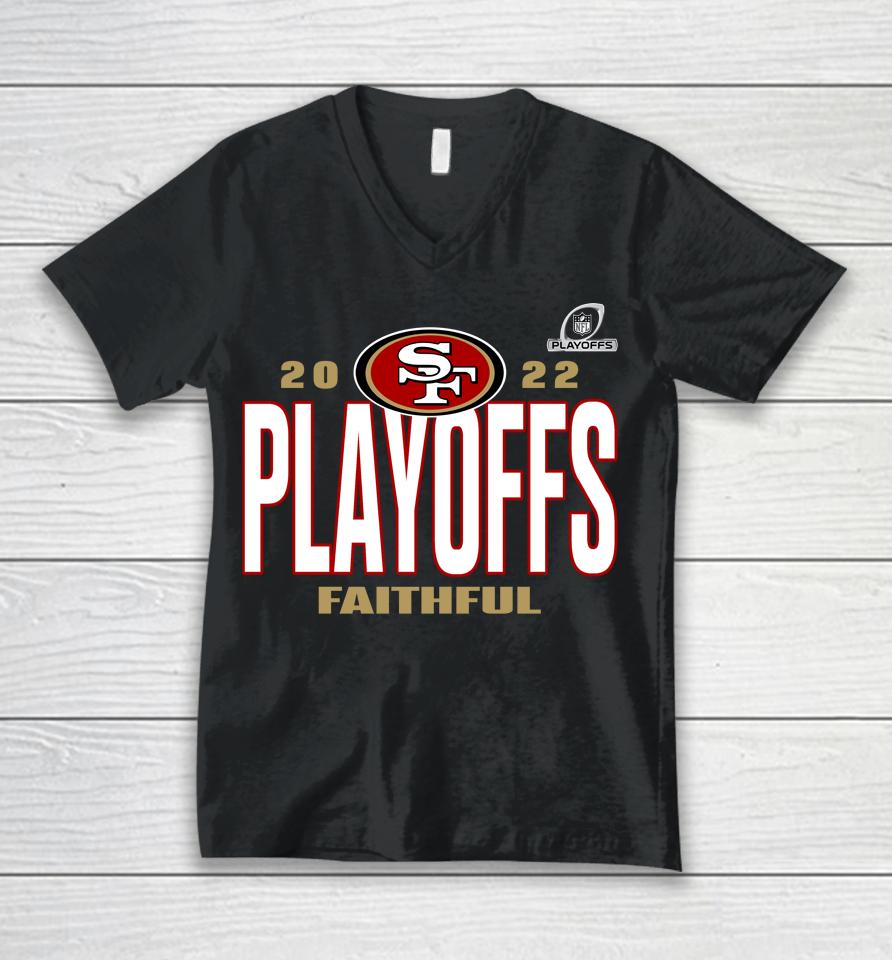 Men's San Francisco 49Ers Fanatics 2022 Nfl Playoffs Our Time Unisex V-Neck T-Shirt