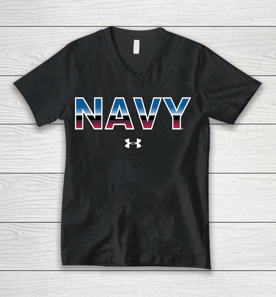 Men's Under Armour Navy Midshipmen 2022 Special Games Nasa Unisex V-Neck T-Shirt