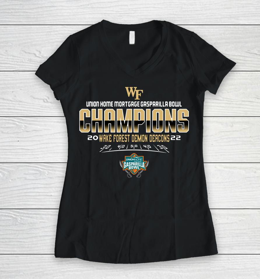 Men's Wake Forest 2022 Gasparilla Bowl Champions Women V-Neck T-Shirt