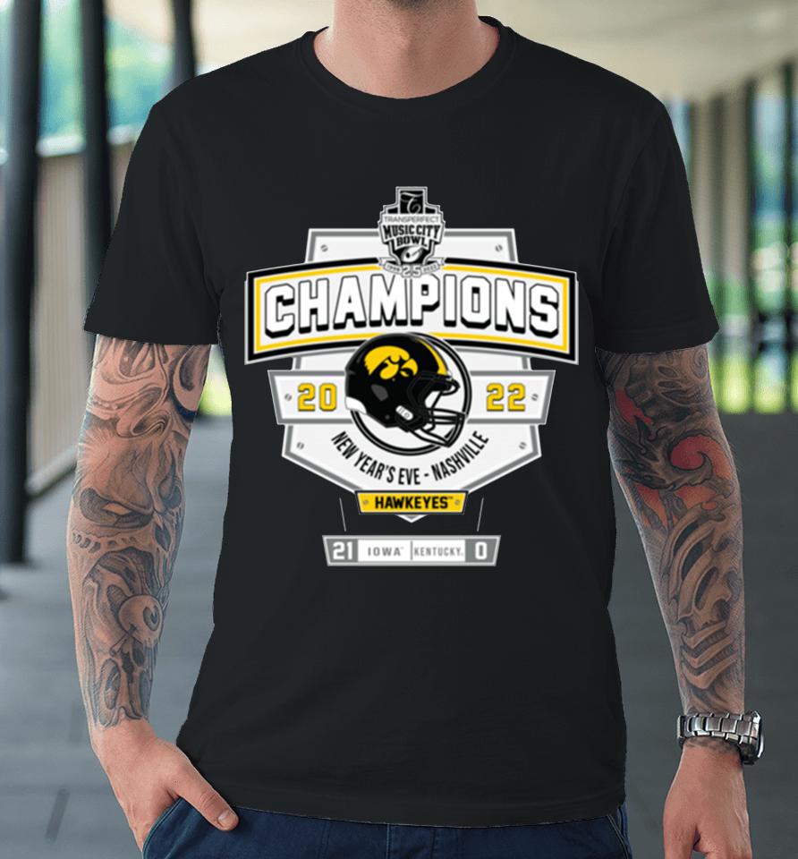 Men's White Iowa Music City Bowl Champions Score Premium T-Shirt