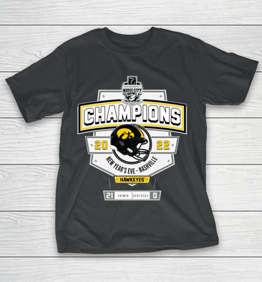 Men's White Iowa Music City Bowl Champions Score T-Shirt