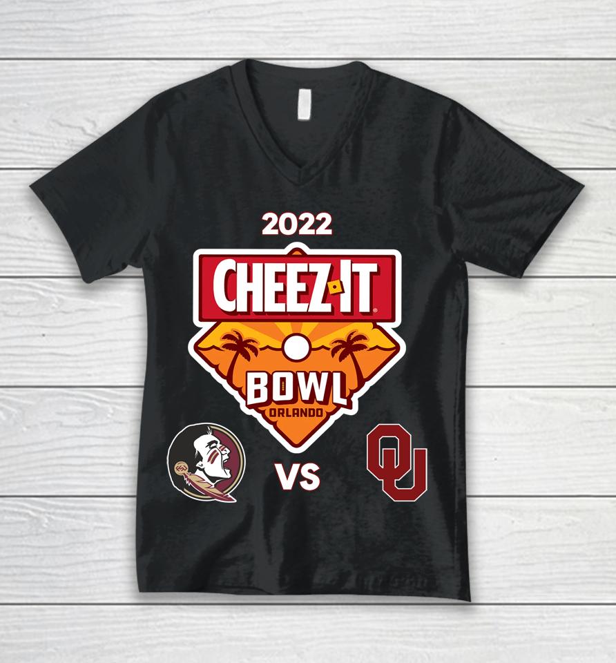Men's White Oklahoma Vs Seminoles 2022 Cheez-It Bowl College Football Unisex V-Neck T-Shirt