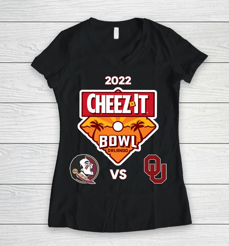 Men's White Oklahoma Vs Seminoles 2022 Cheez-It Bowl College Football Women V-Neck T-Shirt