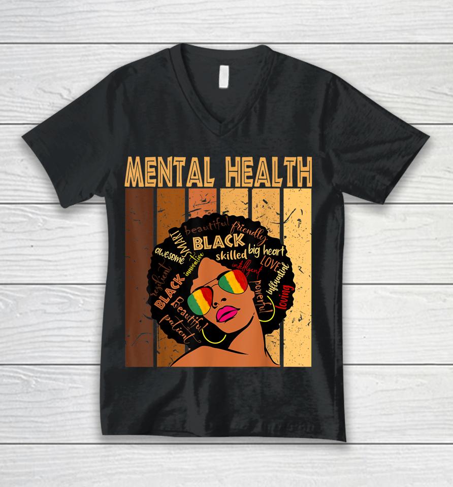Mental Health Afro African American Black History Month Unisex V-Neck T-Shirt