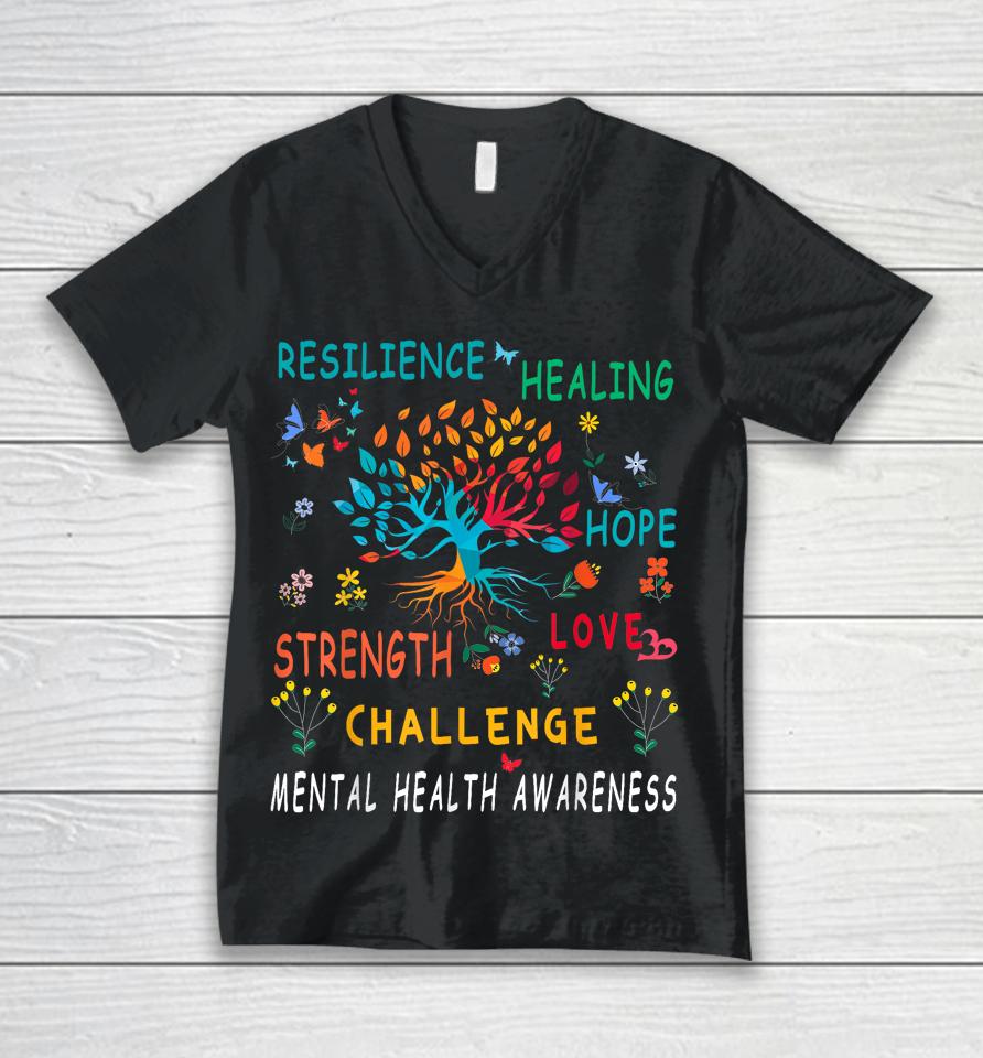 Mental Health Awareness Tree Of Life Hope Unisex V-Neck T-Shirt