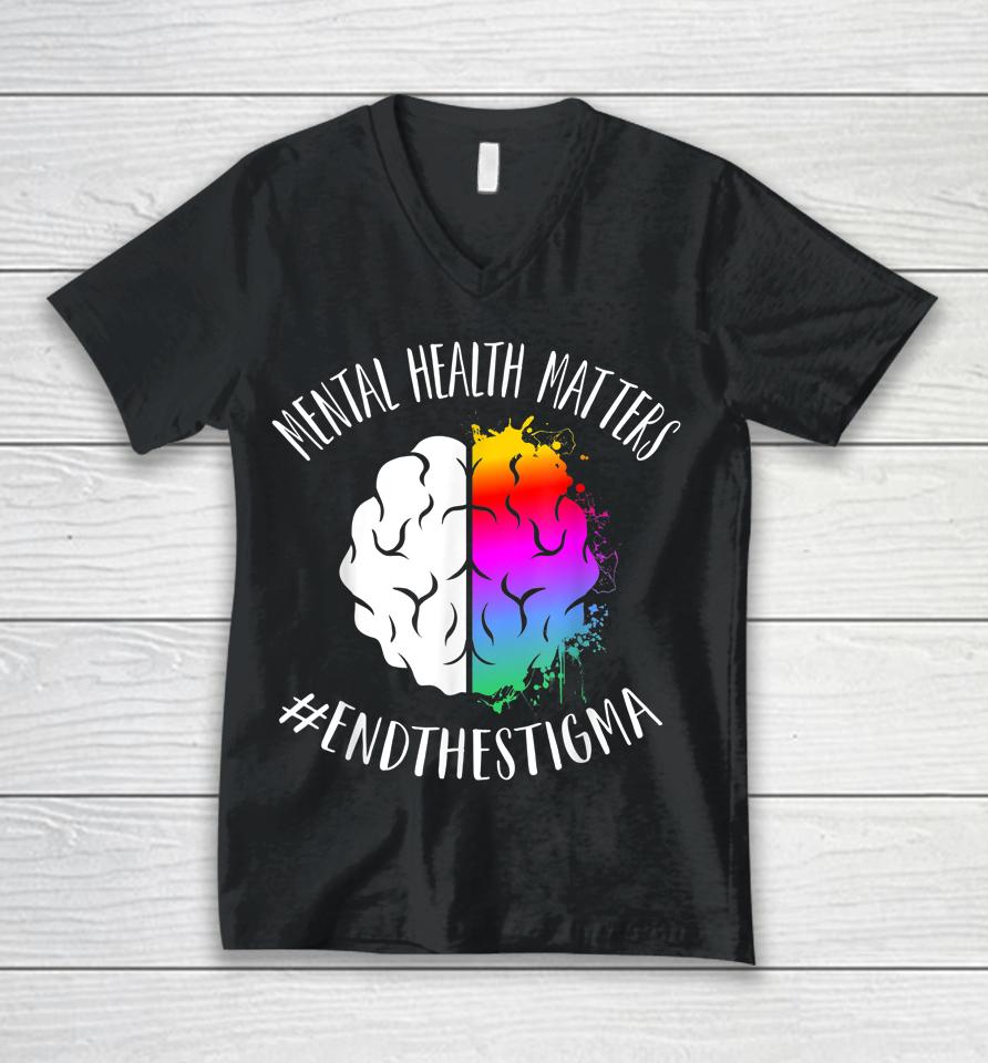 Mental Health Matters Happy End Stigma Awareness Graphic Unisex V-Neck T-Shirt