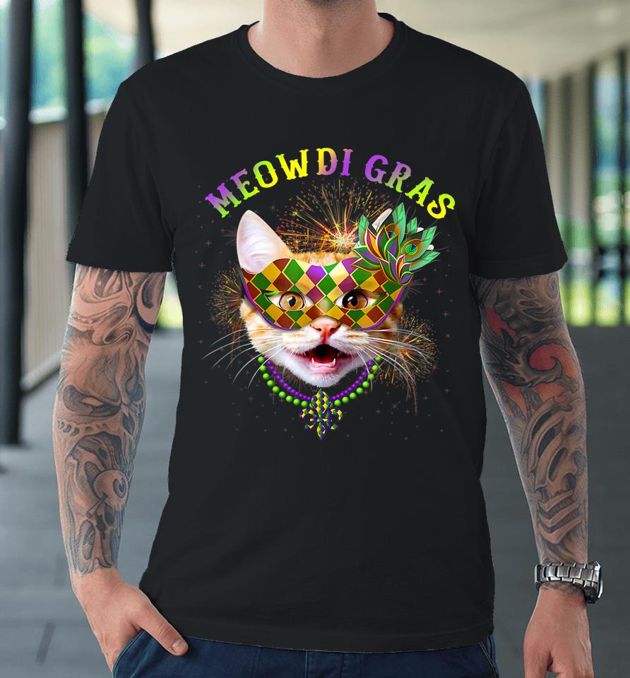 Meowdi Gras Kitten Cat Mask Beads Mardi Gras Funny Gift Premium T-Shirt