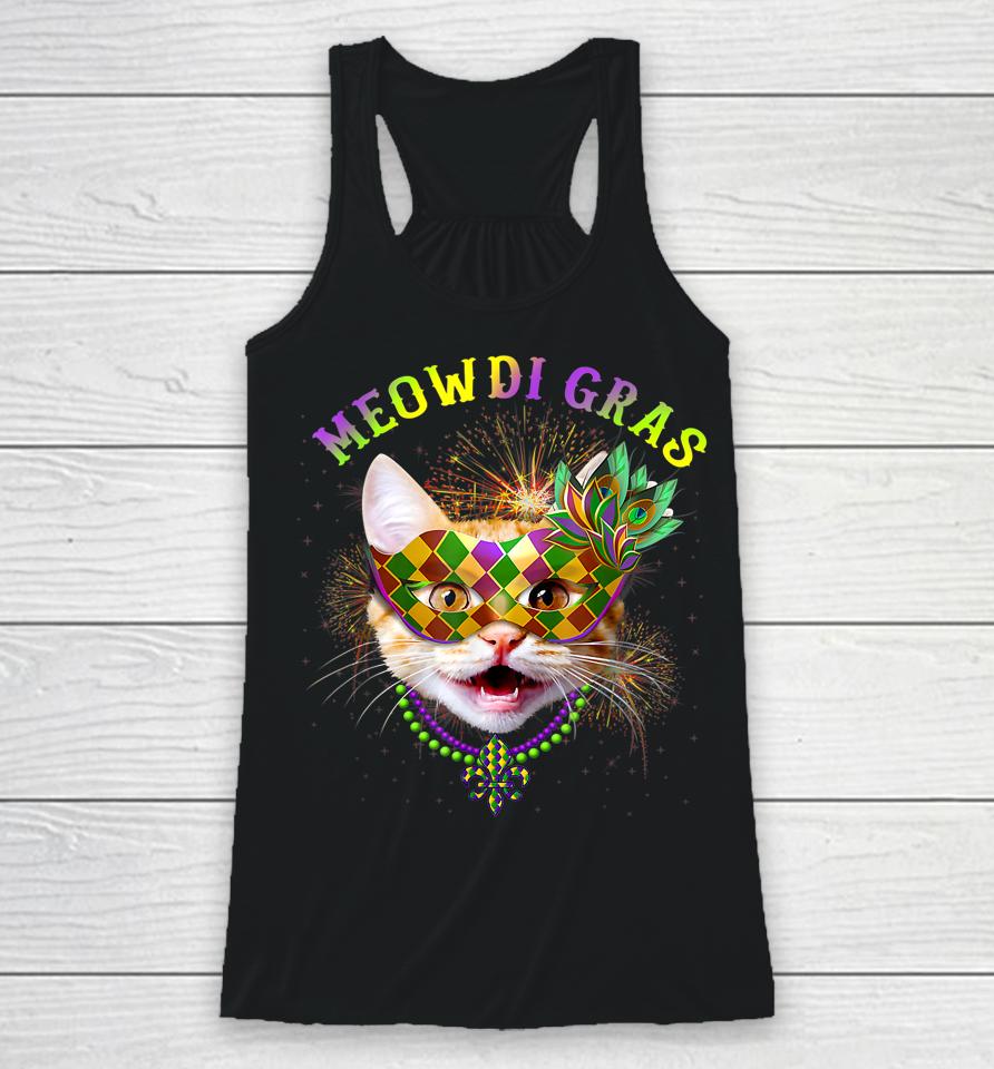 Meowdi Gras Kitten Cat Mask Beads Mardi Gras Funny Gift Racerback Tank